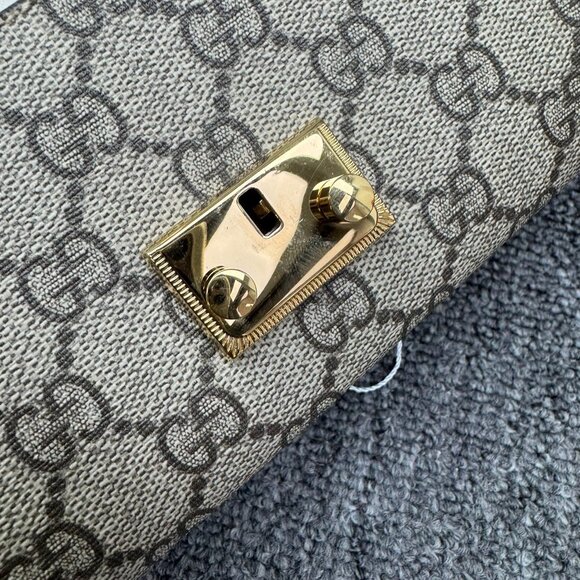 GUCCI Padlock Wallet On Chain Brown&White Canvas Tote 550-071525 - Picture 8 of 13